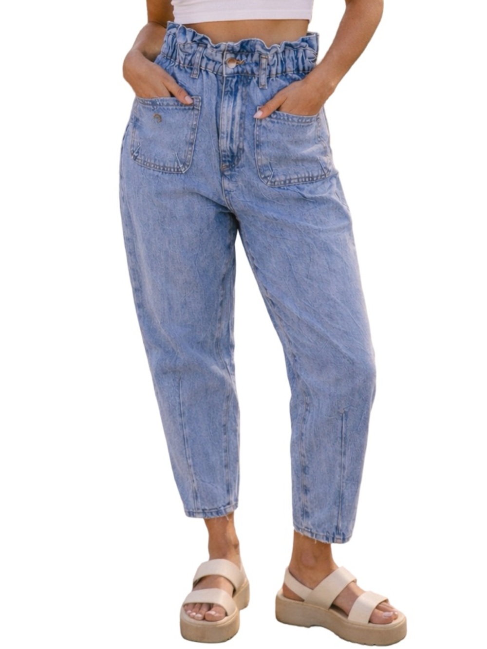 Zara Light Blue Paperbag Waist Boyfriend Jeans Size 2